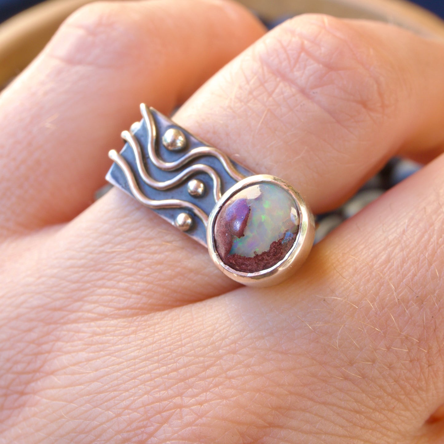 Abstract Alchemy Ring-Blue Mexican Opal