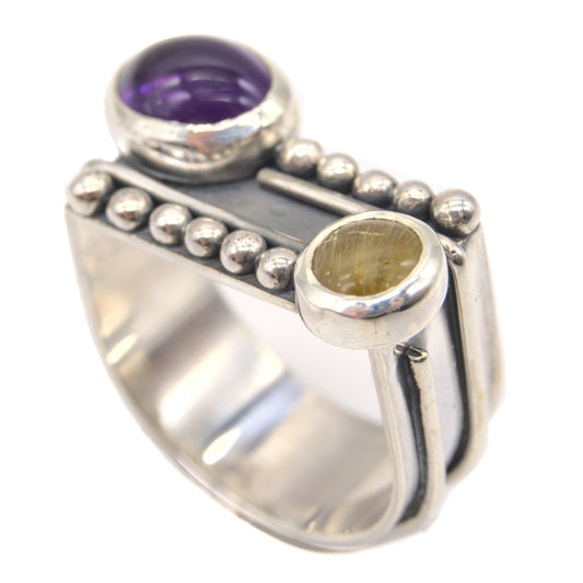 Vibrant Visions Ring-Amethyst & Rutilated Quartz