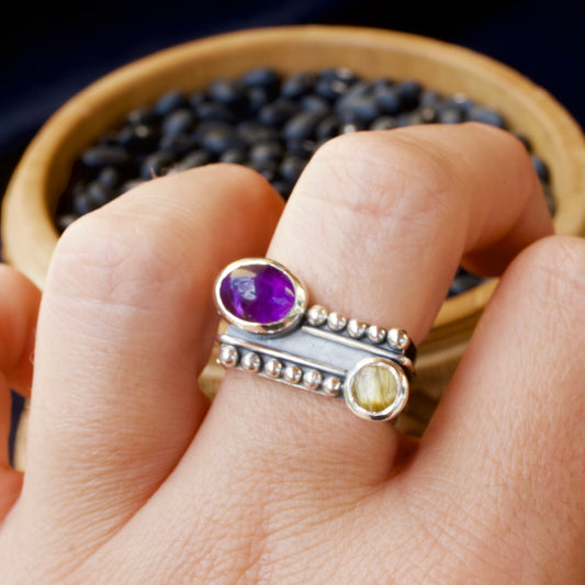 Vibrant Visions Ring-Amethyst & Rutilated Quartz