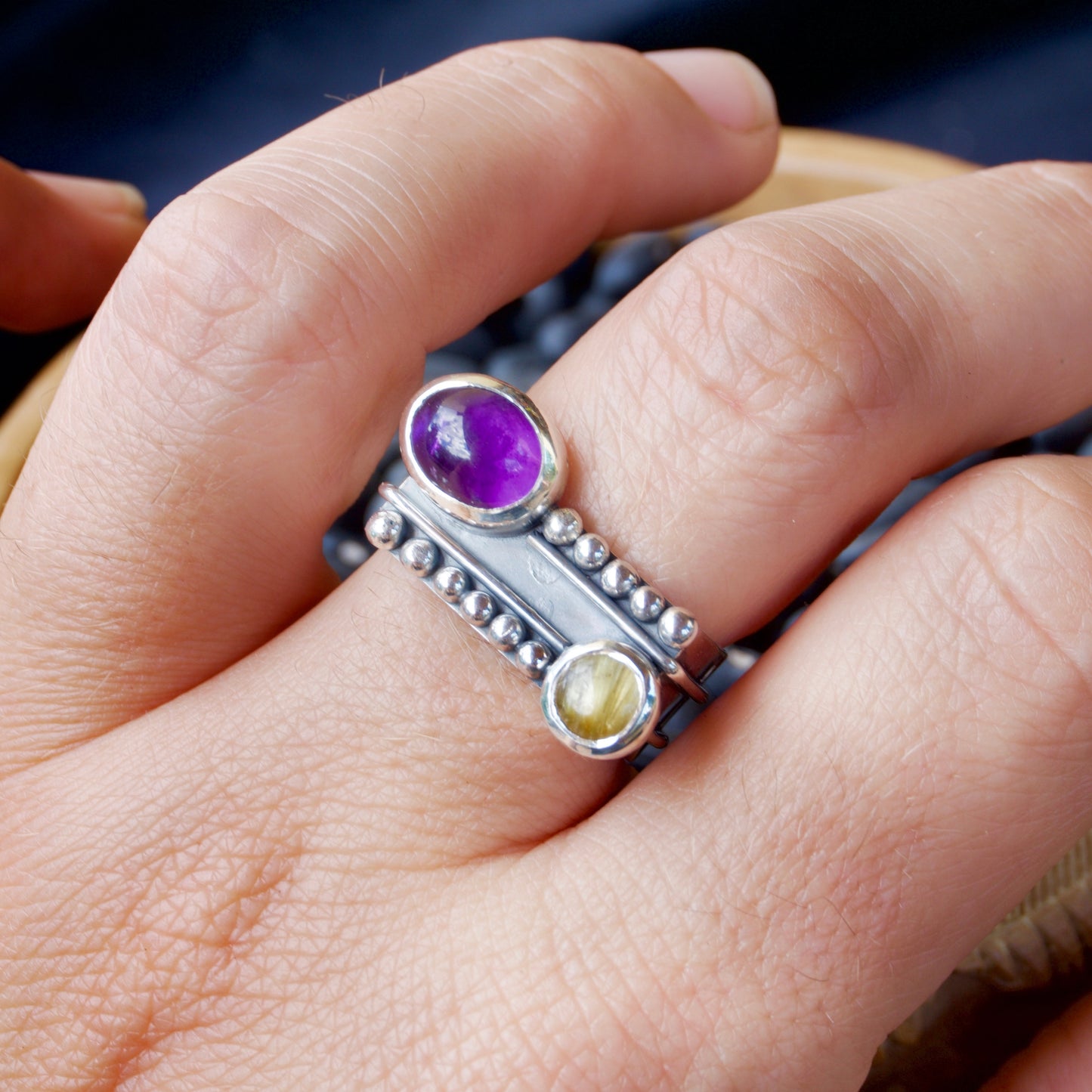 Vibrant Visions Ring-Amethyst & Rutilated Quartz