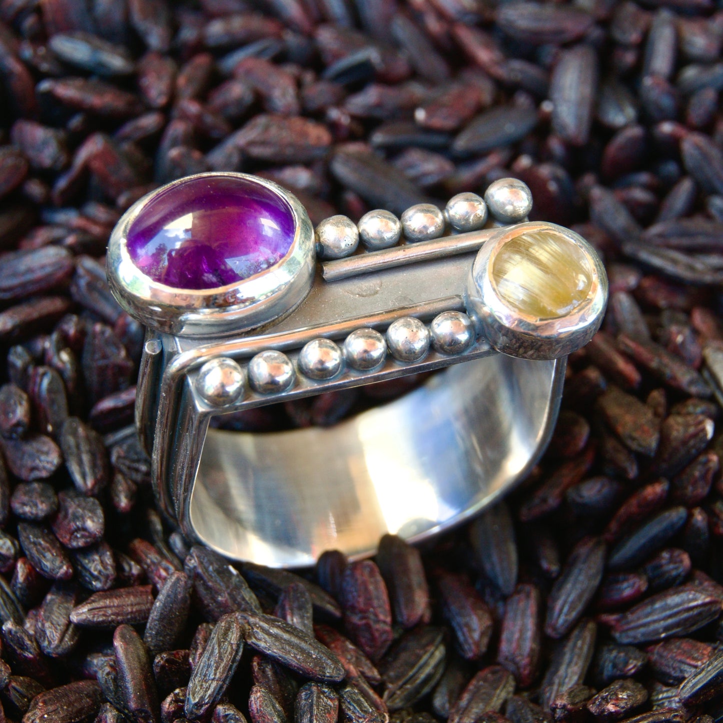 Vibrant Visions Ring-Amethyst & Rutilated Quartz