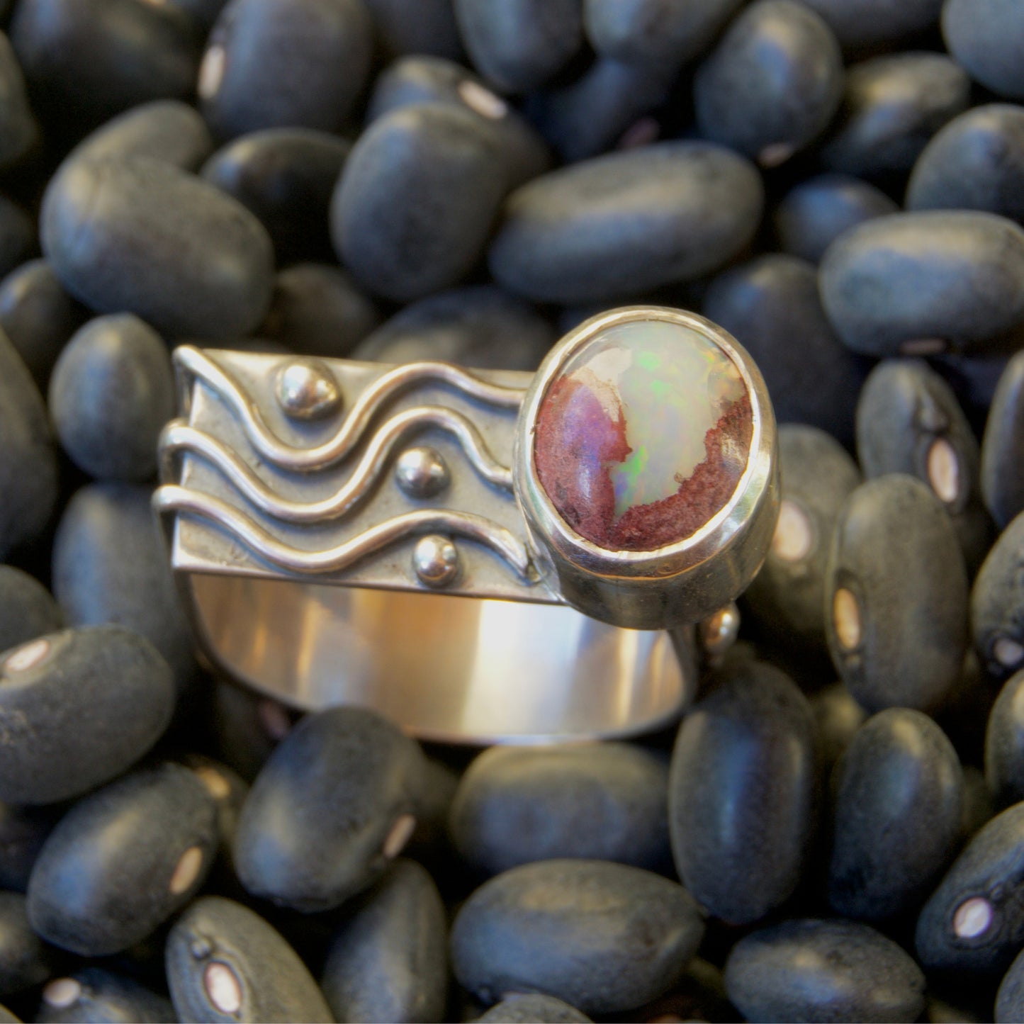 Abstract Alchemy Ring-Blue Mexican Opal